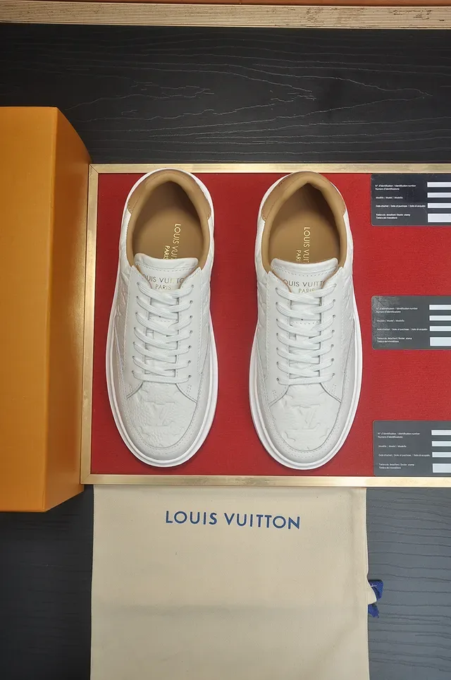 Louis Vuitton White Beige Embossed Monogram Leather Platform Sole Lifestyle Sneakers 5
