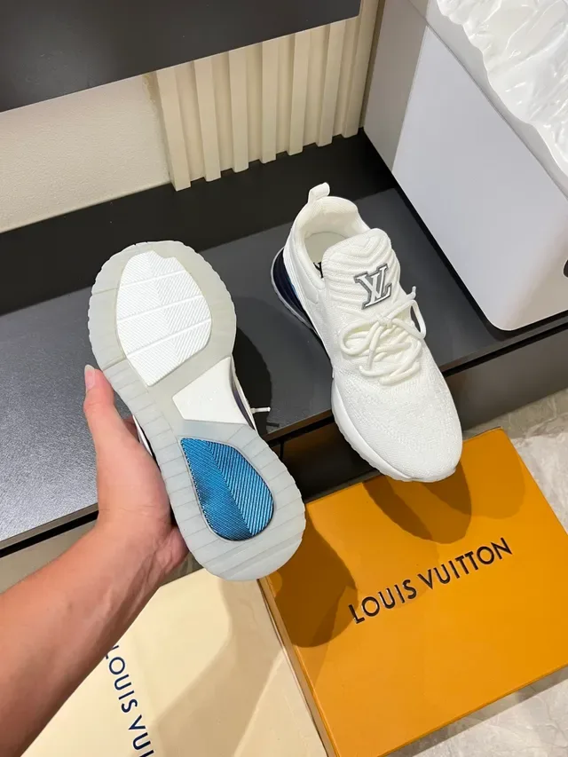 Louis Vuitton White Blue Knit Upper Iridescent Midsole Chunky Sneakers 4