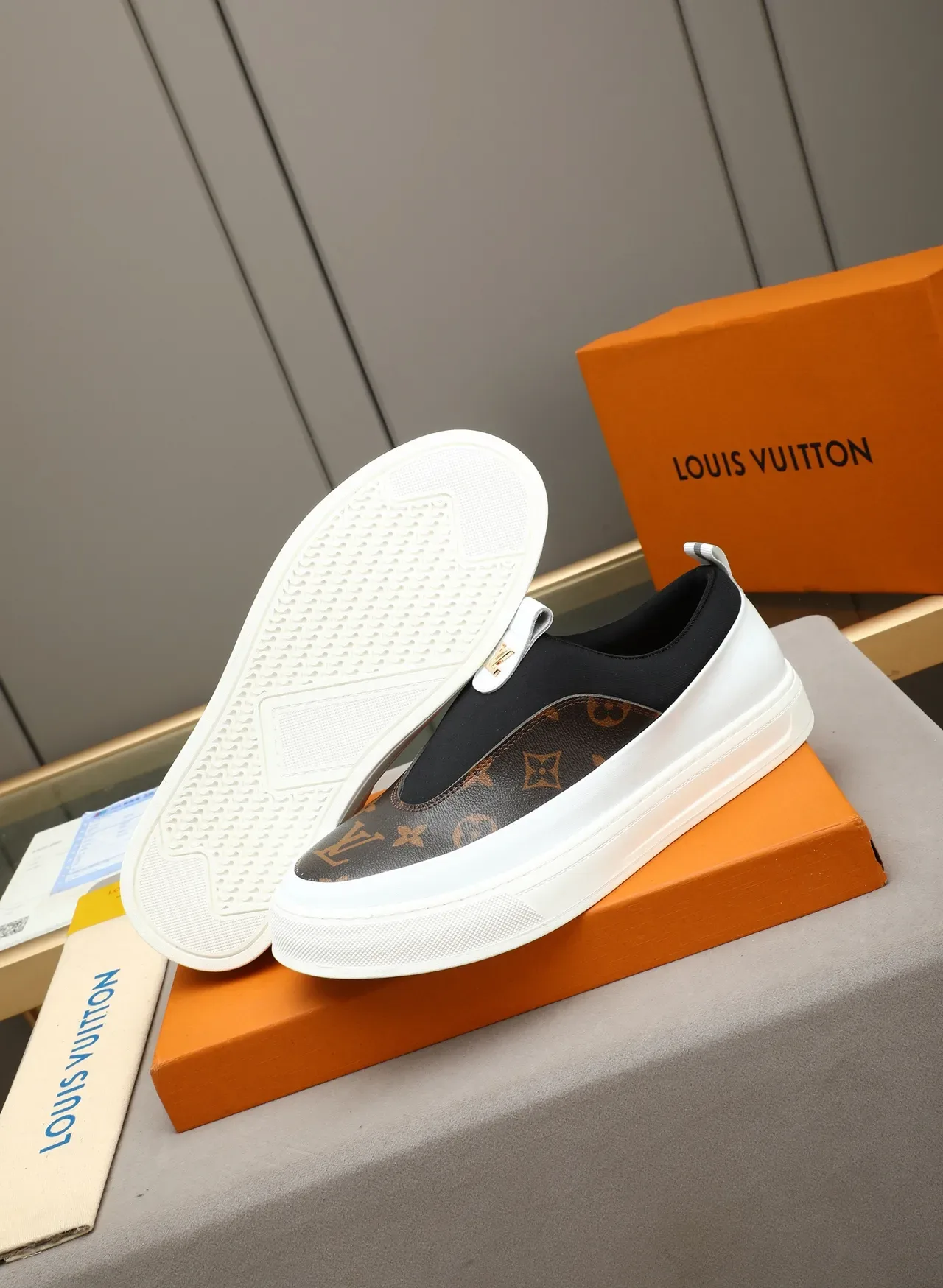 Louis Vuitton White Brown Slip-On Monogram Canvas Lifestyle Sneakers 4