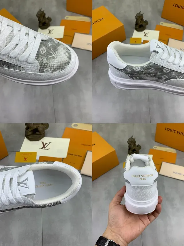 Louis Vuitton White Gray Low-Top Monogrammed Textile Panel Lifestyle Sneakers 2