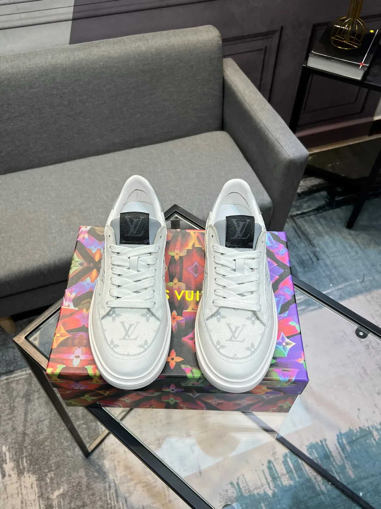 Louis Vuitton White Gray Monogrammed Canvas Platform Sole Lifestyle Sneakers 2