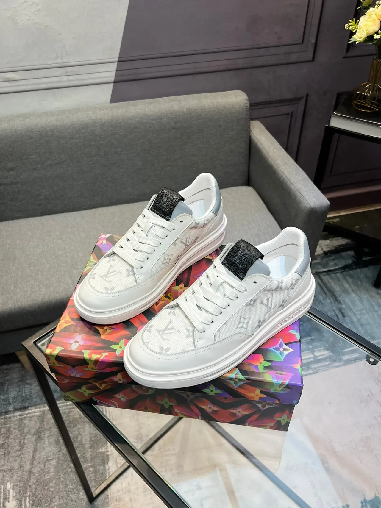 Louis Vuitton White Gray Monogrammed Canvas Platform Sole Lifestyle Sneakers 3