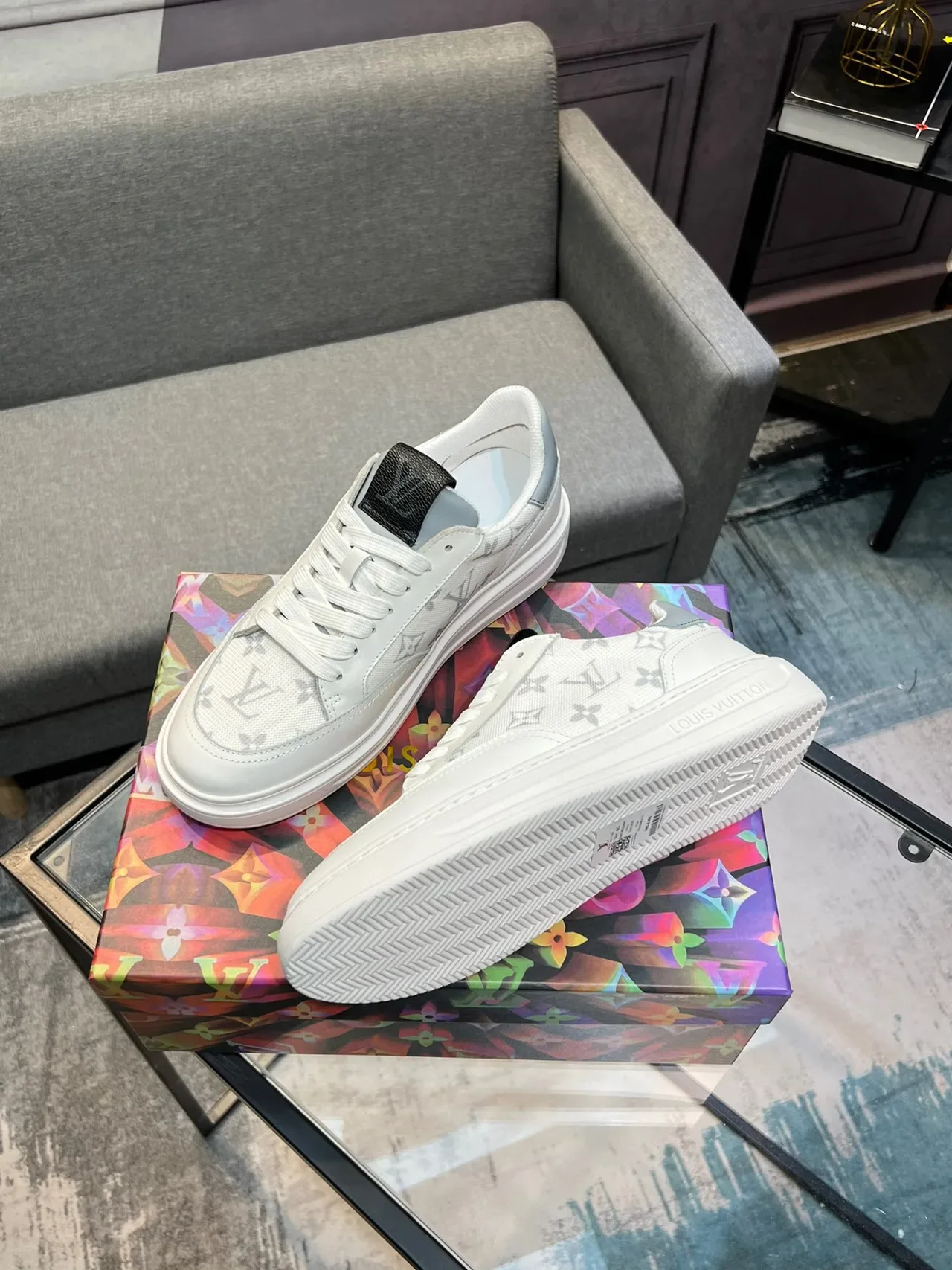 Louis Vuitton White Gray Monogrammed Canvas Platform Sole Lifestyle Sneakers 4