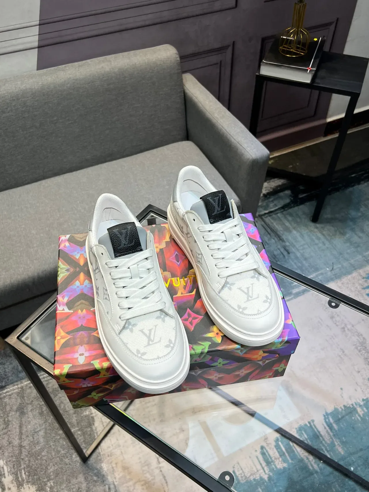Louis Vuitton White Gray Monogrammed Canvas Platform Sole Lifestyle Sneakers 5
