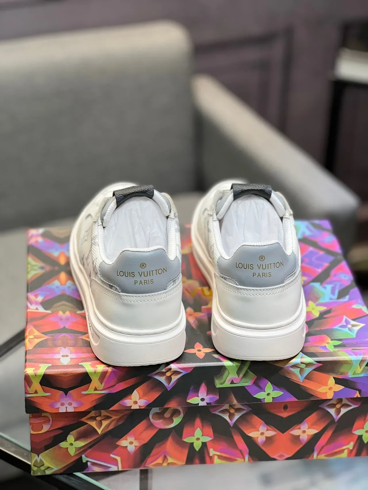 Louis Vuitton White Gray Monogrammed Canvas Platform Sole Lifestyle Sneakers 7