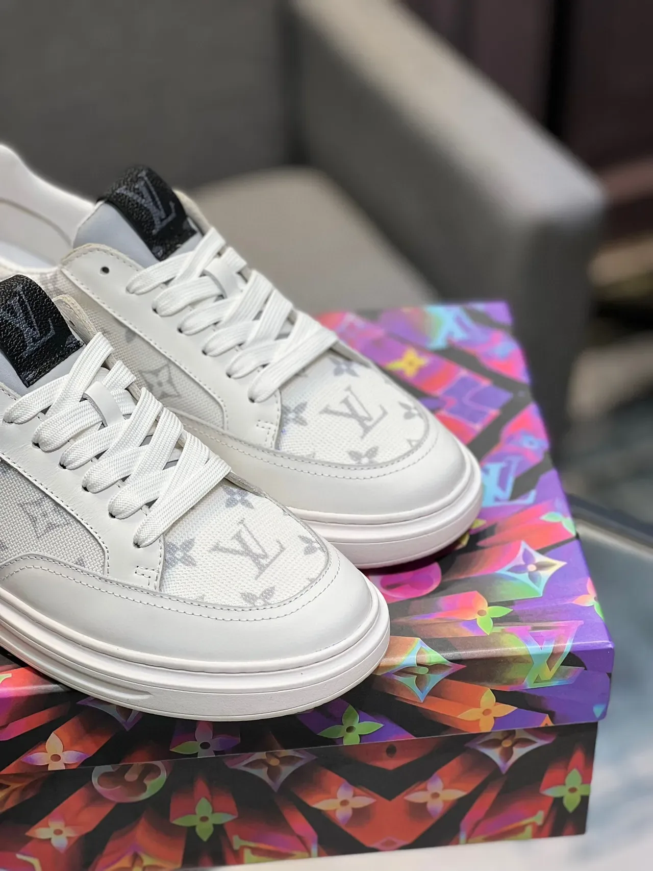 Louis Vuitton White Gray Monogrammed Canvas Platform Sole Lifestyle Sneakers 8