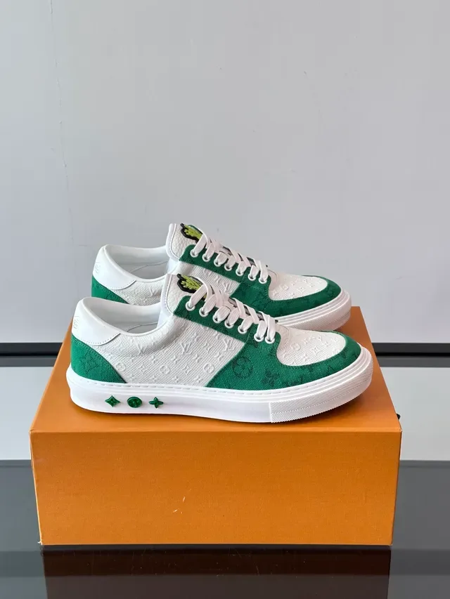 Louis Vuitton White Green Monogram Canvas Color-Blocked Panels Lifestyle Sneakers 1