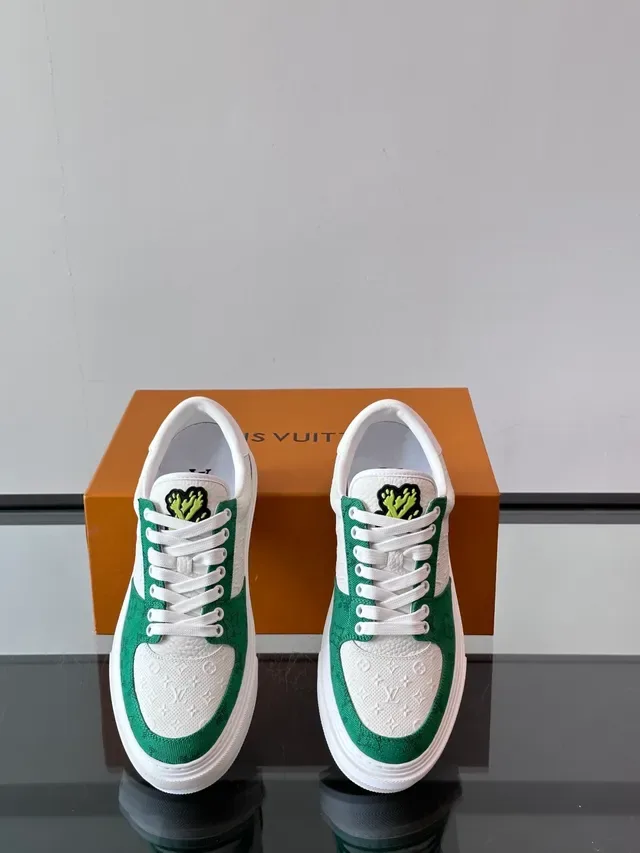 Louis Vuitton White Green Monogram Canvas Color-Blocked Panels Lifestyle Sneakers 4
