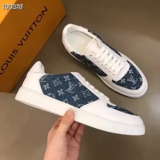 Louis Vuitton Sneakers Lifestyle Blancas Navy Low-Top con Paneles de Denim con Impresión Monograma