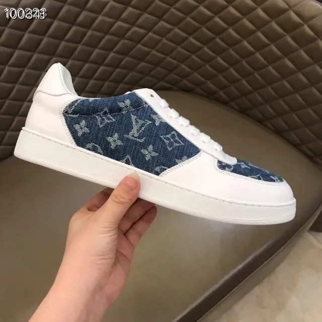 Louis Vuitton White Navy Low-Top Monogram-Print Denim Panels Lifestyle Sneakers 2