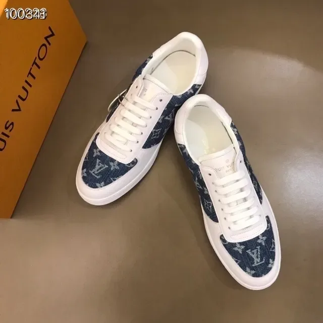 Louis Vuitton White Navy Low-Top Monogram-Print Denim Panels Lifestyle Sneakers 3