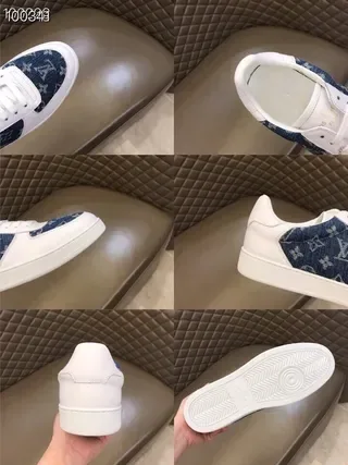 Louis Vuitton White Navy Low-Top Monogram-Print Denim Panels Lifestyle Sneakers 4