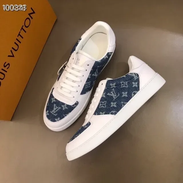 Louis Vuitton White Navy Low-Top Monogram-Print Denim Panels Lifestyle Sneakers 6