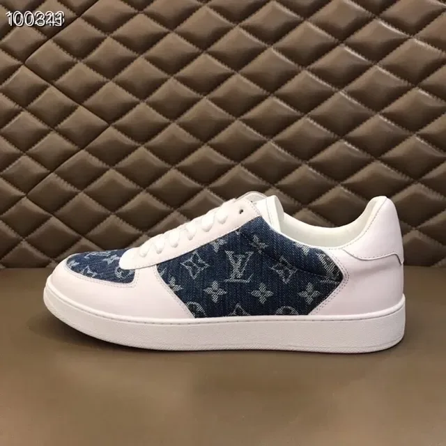 Louis Vuitton White Navy Low-Top Monogram-Print Denim Panels Lifestyle Sneakers 7