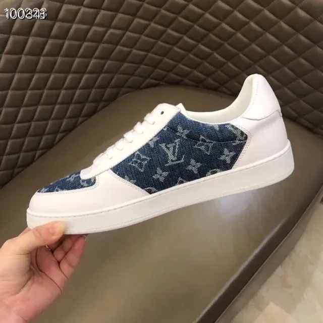 Louis Vuitton White Navy Low-Top Monogram-Print Denim Panels Lifestyle Sneakers 8
