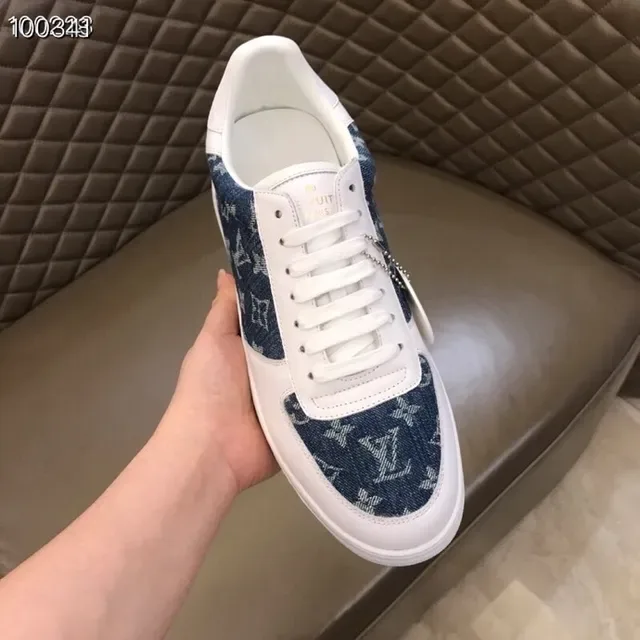 Louis Vuitton White Navy Low-Top Monogram-Print Denim Panels Lifestyle Sneakers 9
