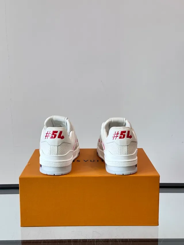 Louis Vuitton White Pink Embossed Monogram Leather Piping Accent Lifestyle Sneakers 3