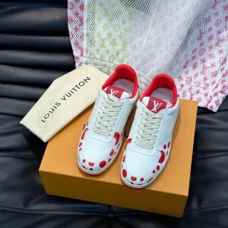 Louis Vuitton White Red Textured Leather Polka-Dot Motif Lifestyle Sneakers