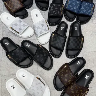 Louis Vuitton ज़िपर-स्त्रैप मोनोग्राम और डेमियर स्लाइड स्लिपर्स