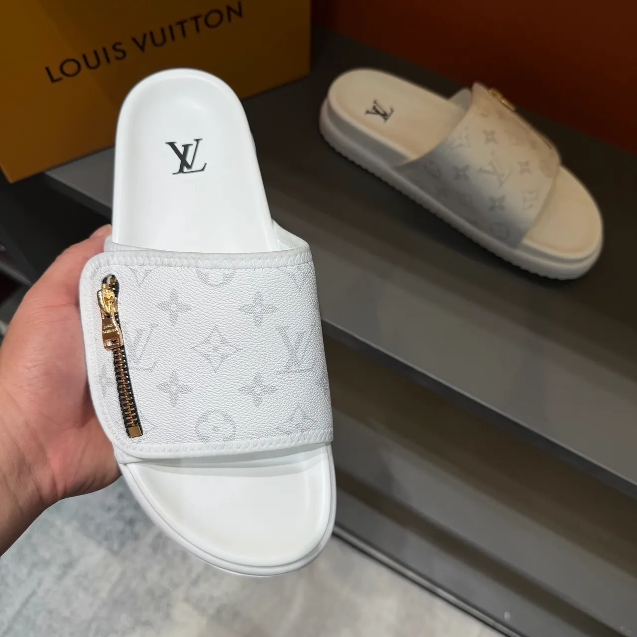 Louis Vuitton Zipper-Strap Monogram and Damier Slide Slippers 5