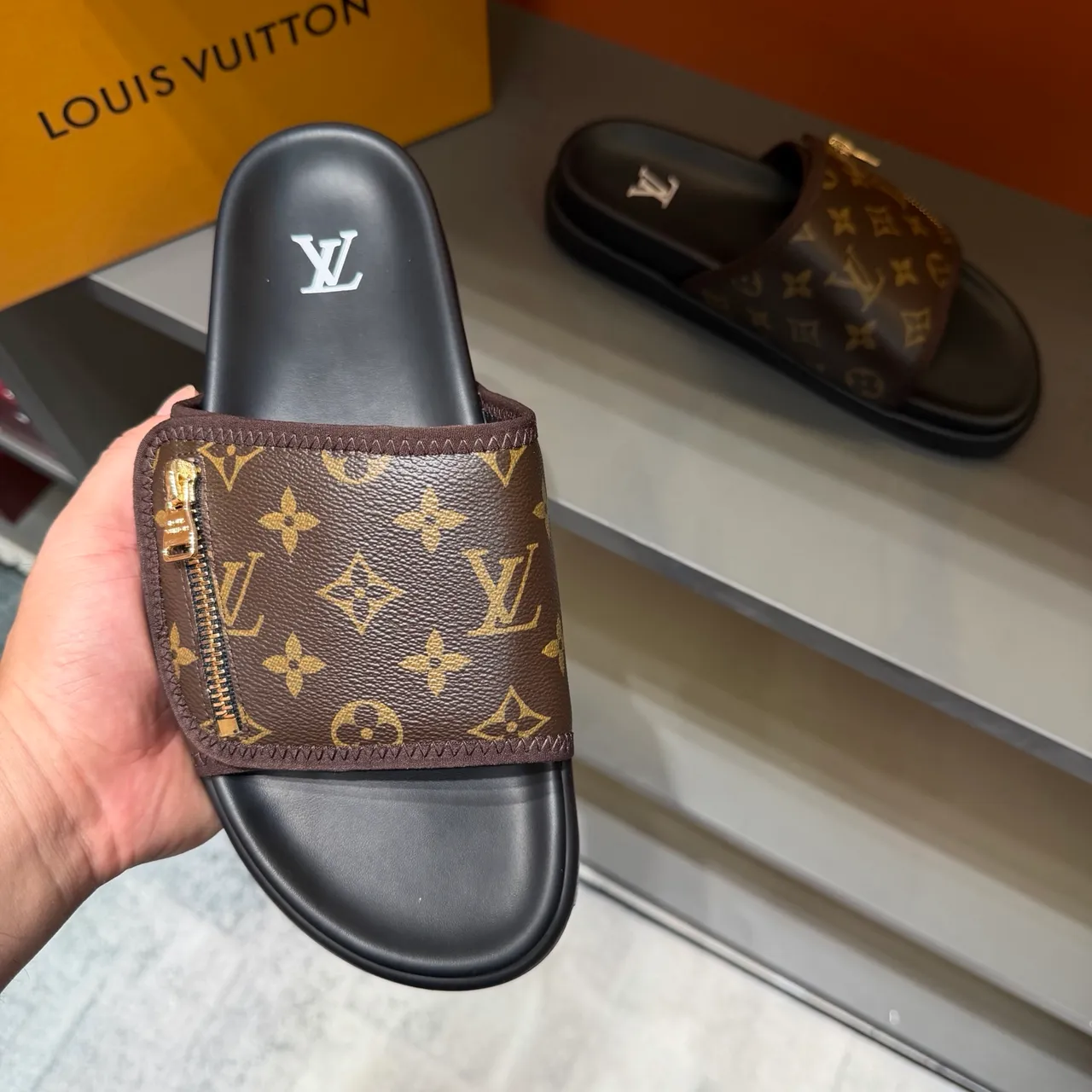 Louis Vuitton Zipper-Strap Monogram and Damier Slide Slippers 6