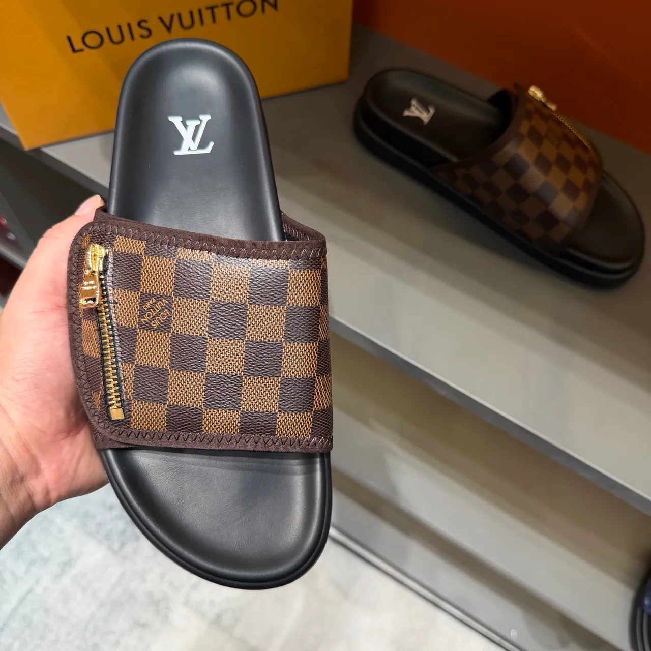 Louis Vuitton Zipper-Strap Monogram and Damier Slide Slippers 7