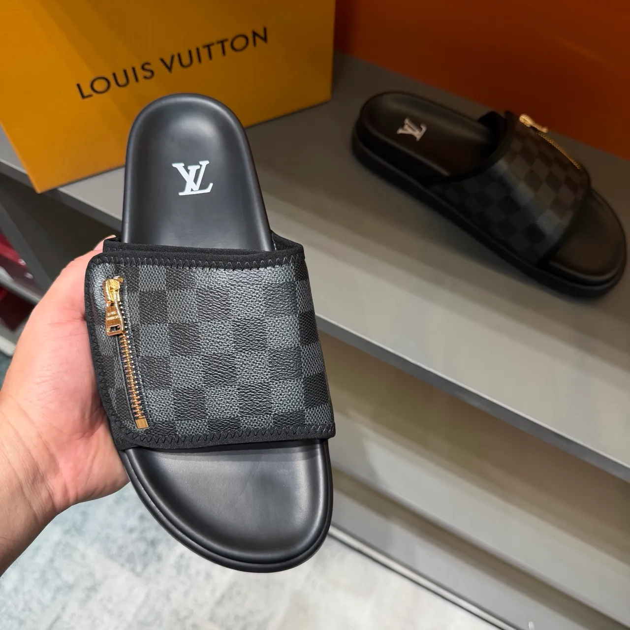 Louis Vuitton Zipper-Strap Monogram and Damier Slide Slippers 8
