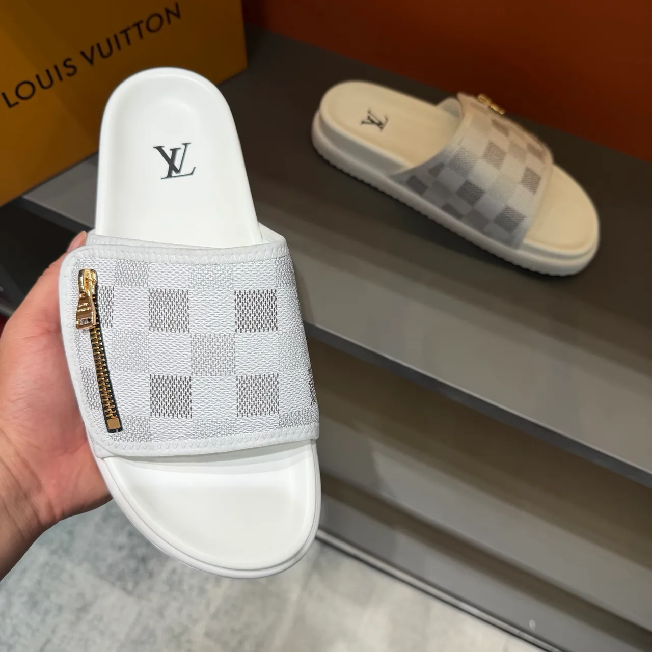 Louis Vuitton Zipper-Strap Monogram and Damier Slide Slippers 9