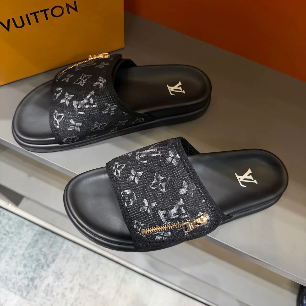 Louis Vuitton Zipper-Strap Monogram and Damier Slide Slippers 10
