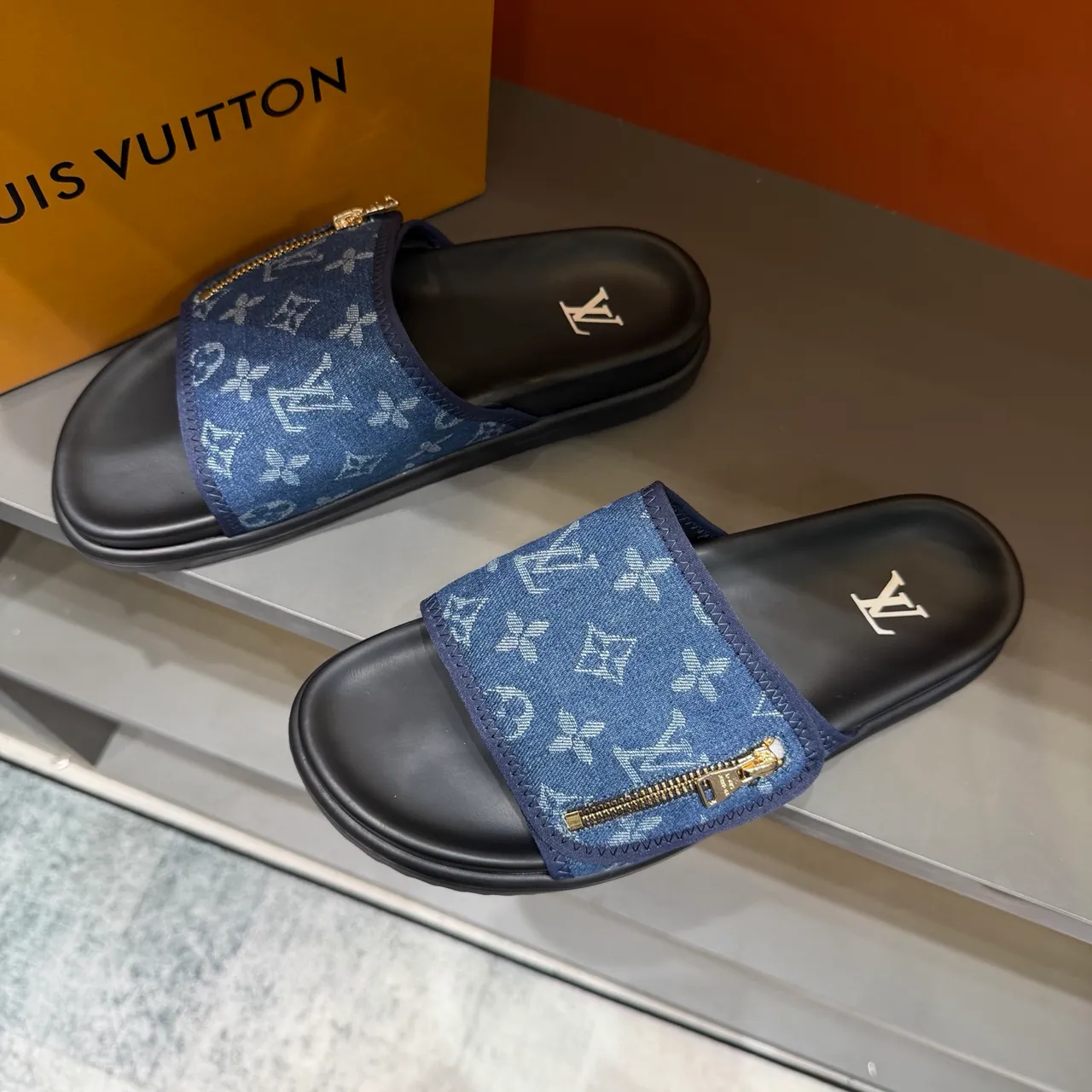 Louis Vuitton Zipper-Strap Monogram and Damier Slide Slippers 11