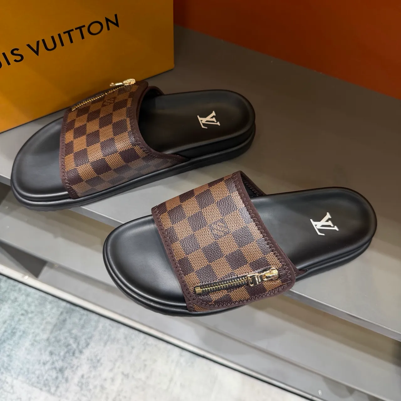 Louis Vuitton Zipper-Strap Monogram and Damier Slide Slippers 15