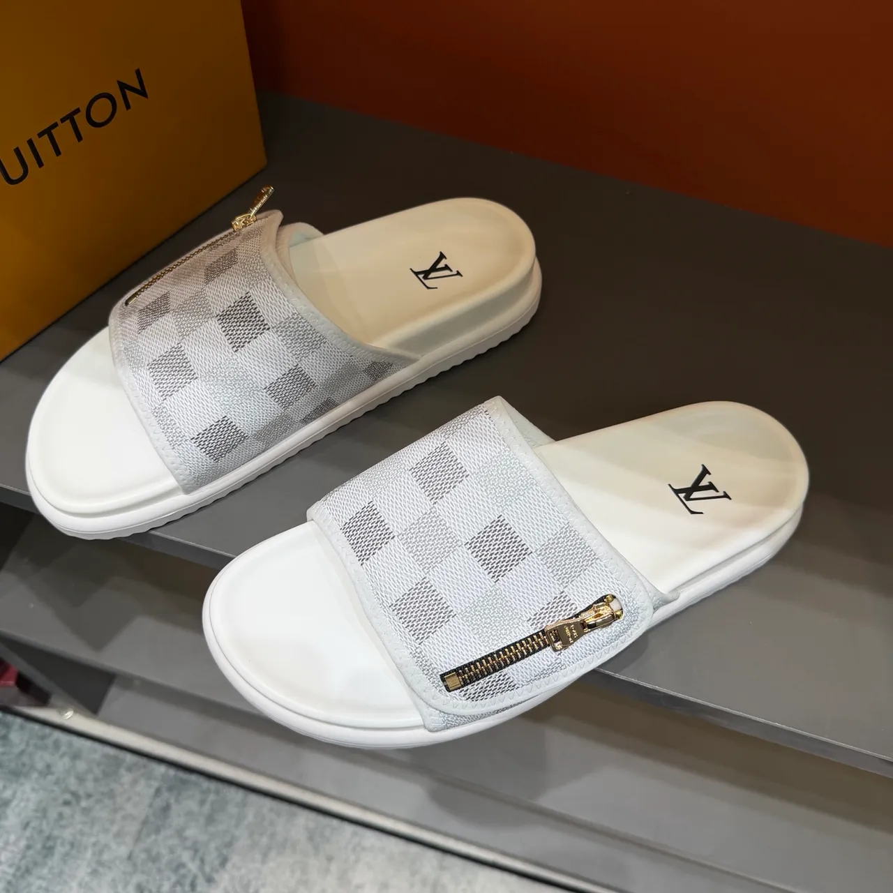 Louis Vuitton Zipper-Strap Monogram and Damier Slide Slippers 17