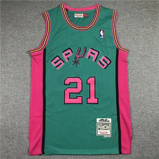 Mitchell & Ness Hardwood Classics San Antonio Spurs Tim Duncan 1998–99 Teal Pink Jersey