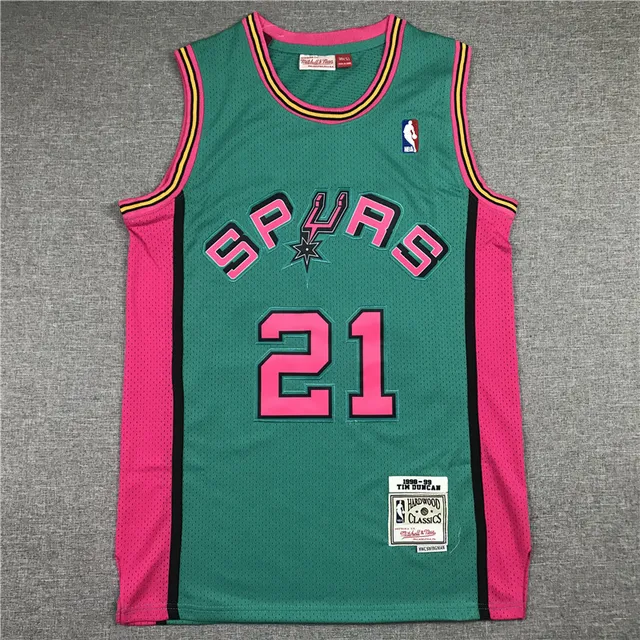 Mitchell & Ness Hardwood Classics San Antonio Spurs Tim Duncan 1998–99 Teal Pink Jersey 3