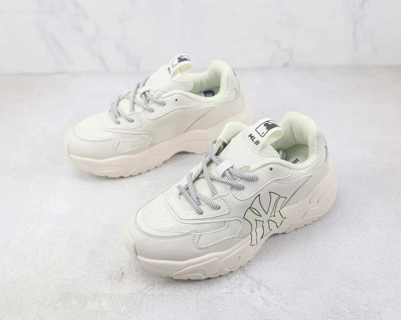 Mitchell & Ness Team Logo White Monochrome Interlocking NY Chunky Sneakers 4