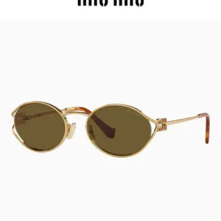 Miu Miu عدسات بيضاوية بني ذهبي إطار معدني نظارات شمسية