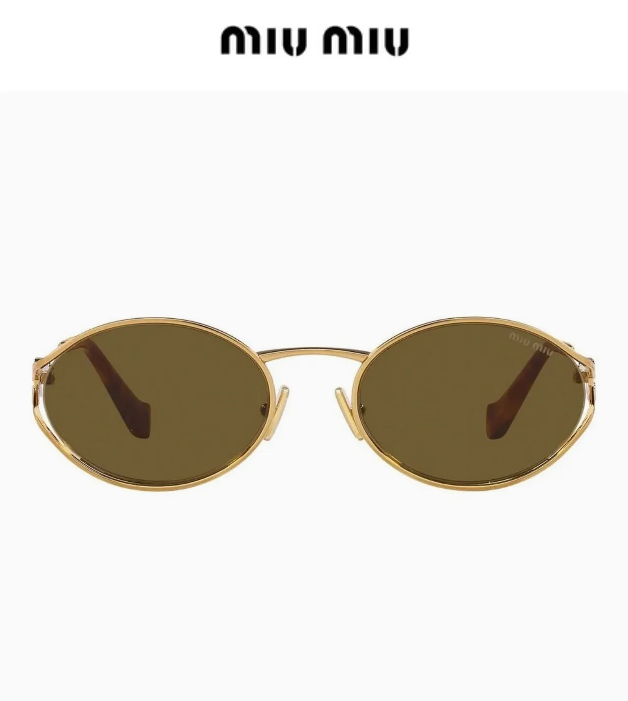 Miu Miu Lunettes de soleil à lentilles ovales dorés bruns cadre métallique 4