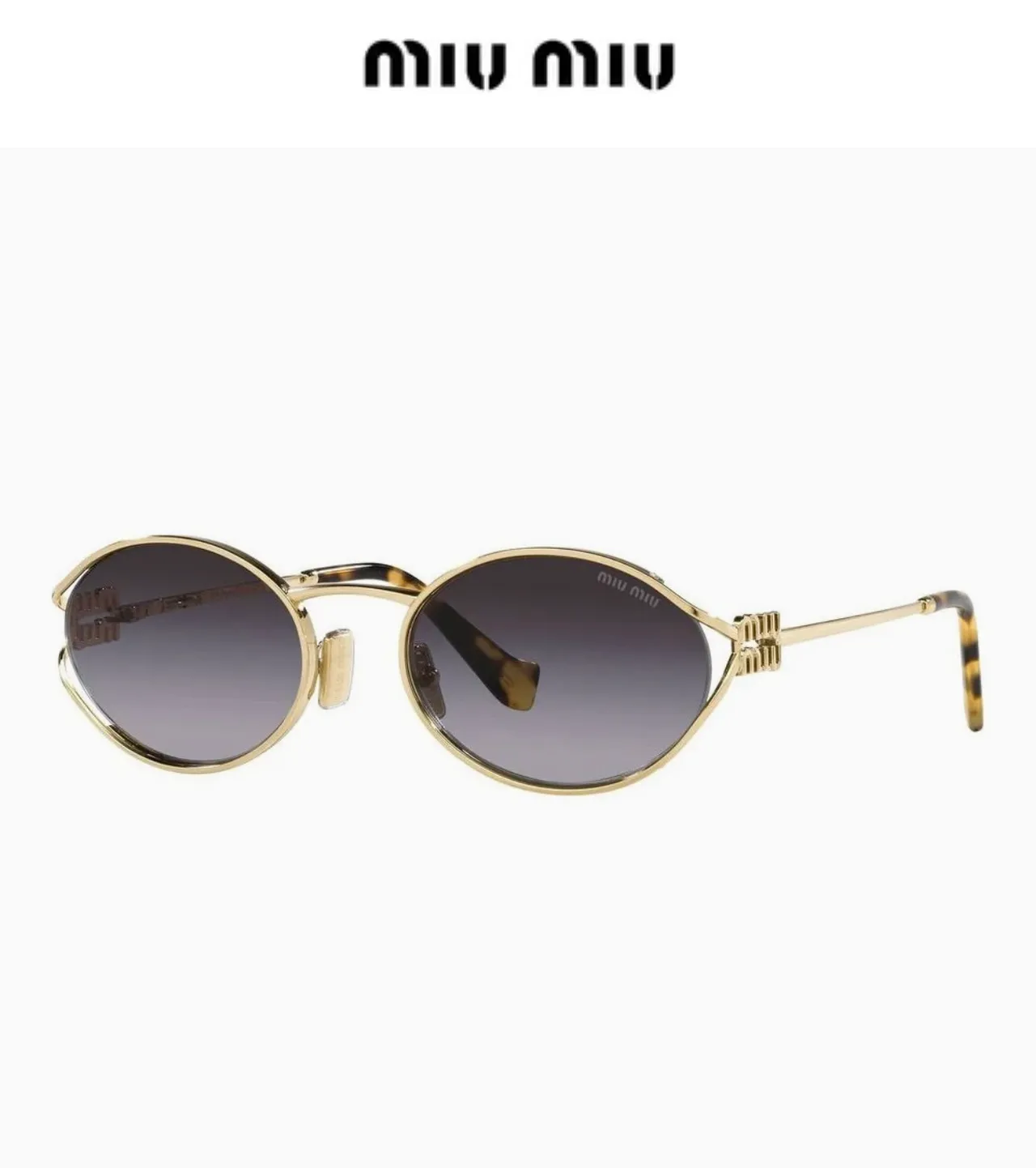 Miu Miu Lunettes de soleil à lentilles ovales dorés bruns cadre métallique 7
