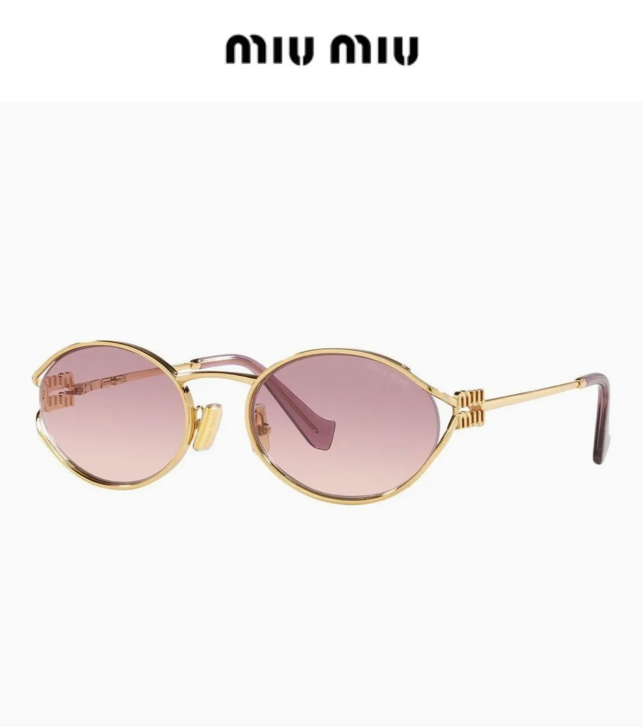 Miu Miu Lunettes de soleil à lentilles ovales dorés bruns cadre métallique 9
