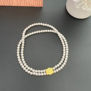 Miu Miu Logo قلادة اللؤلؤ ذهب أبيض سلسلة مزدوجة