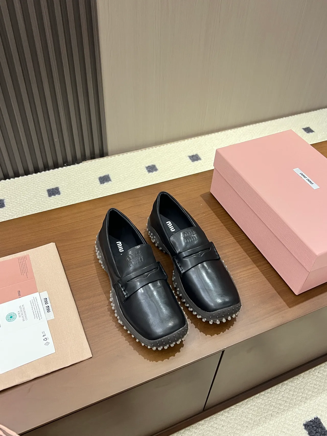 Miu Miu Wander Noir Gris Cuir Mocassins Semelle Cloutée Mocassins 4