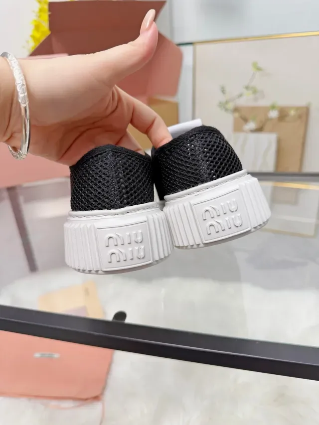 Miu Miu Wander Black White Mesh Upper Ridged Platform Sole Chunky Sneakers 4