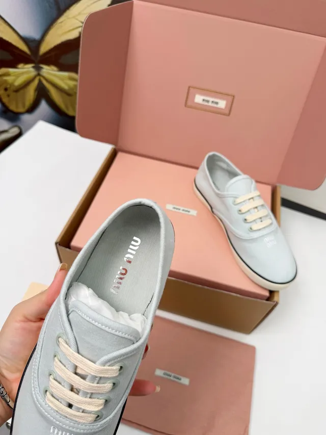 Miu Miu Wander Light Gray Canvas Shoes 2
