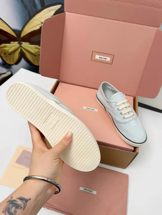 Miu Miu Wander Light Gray Canvas Shoes 3