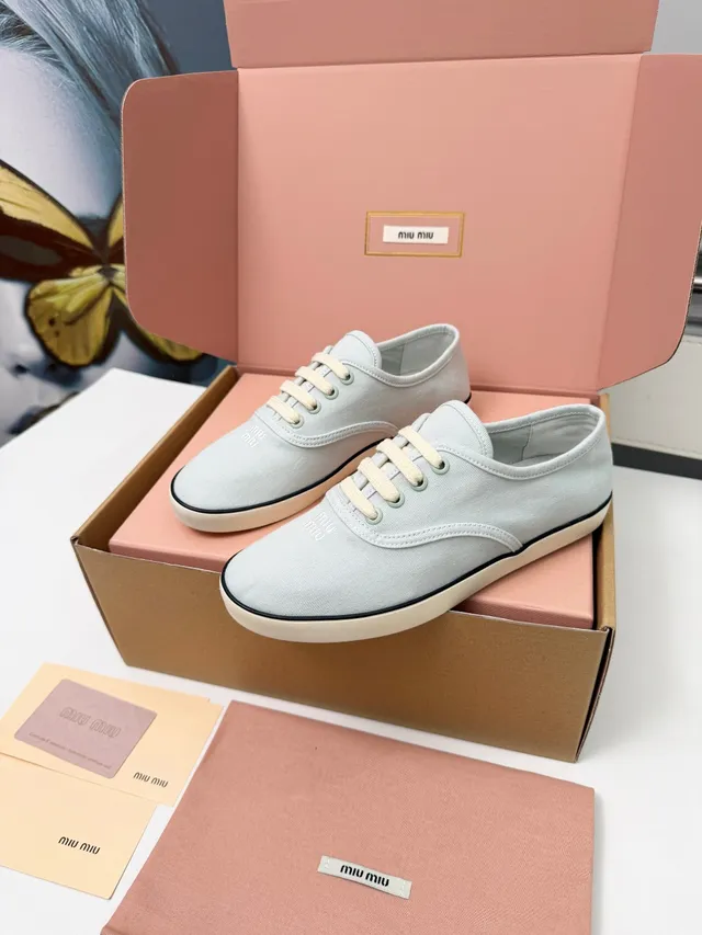Miu Miu Wander Light Gray Canvas Shoes 5