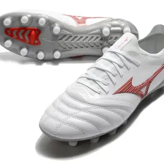 Mizuno Morelia Neo White and Red Firm-Ground Soccer Shoes
