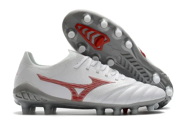 Mizuno Morelia Neo White and Red Firm-Ground Soccer Shoes 8