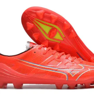 Mizuno Red Blue Low-Cut Synthetic Mesh Upper Dynamic Wave-Shaped Overlays Firm-Ground Soccer Shoes