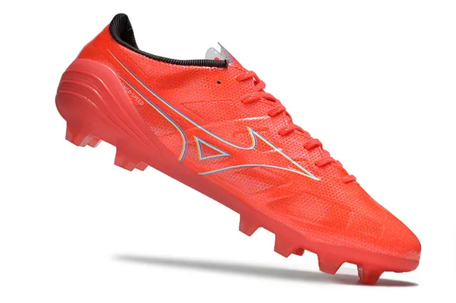 Mizuno Rouge Bleu Basse Coupe Tige Synthétique Maille Recouvrements en Forme d'Onde Dynamiques Chaussures de Football pour Terrain Ferme 2
