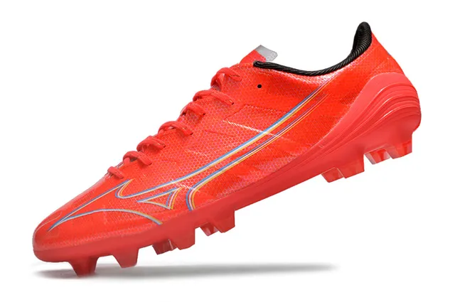 Mizuno Rouge Bleu Basse Coupe Tige Synthétique Maille Recouvrements en Forme d'Onde Dynamiques Chaussures de Football pour Terrain Ferme 3